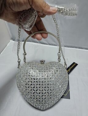 Silver Heart Crystal Evening Bag